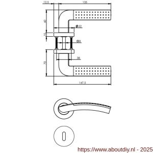 Intersteel 1688 deurkruk Sharon op rozet verdekt diameter 52x10 mm met nokken en sleutelrozetten chroom-nikkel mat - A26004899 - afbeelding 2
