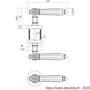 Intersteel 1716 deurkruk Julietta op rozet verdekt diameter 52x10 mm met nokken en sleutelrozetten chroom-nikkel mat - A26004978 - afbeelding 2