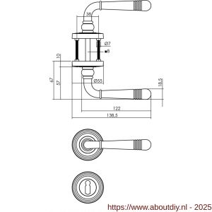 Intersteel 1725 deurkruk Helena op rozet verdekt met rillen diameter 55x10 mm met nokken en sleutelrozetten chroom - A26001772 - afbeelding 2