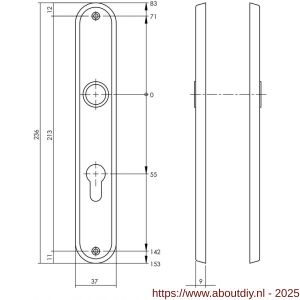 Intersteel 2530 langschild ovaal 236x37x9 mm profielcilindergat 55 mm chroom - A26002926 - afbeelding 2