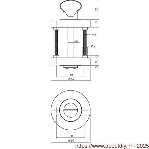 Intersteel 3476 WC-sluiting verdekt diameter 52x10 mm met nokken en stift 7x7 mm chroom-nikkel mat - A26005013 - afbeelding 2
