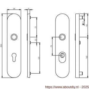 Intersteel 3821 SKG3 veiligheidsschilden ovaal verdekt 252x54 mm profielcilindergat 72 mm met kerntrekbeveiliging chroom - A26003487 - afbeelding 2