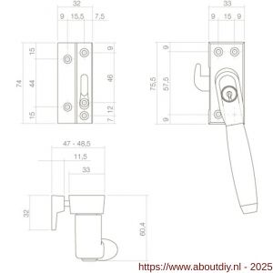 Intersteel Living 6616 SKG* afsluitbare raamsluiting links inclusief sluitplaat met kom Ton 400 chroom-ebbenhout - A26003808 - afbeelding 2