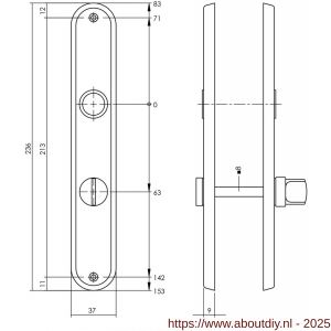 Intersteel 2530 langschild ovaal 236x37x9 mm WC63/8 mm chroom mat - A26003231 - afbeelding 2