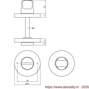 Intersteel Living 3186 WC-sluiting verdekt diameter 49x7 mm met stift 8x8 mm chroom mat - A26007624 - afbeelding 2