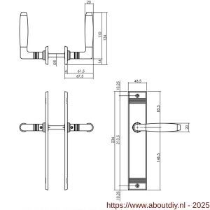 Intersteel 0238 deurkruk Ton Basic met schild rechthoekig met rillen 235x43 mm blind nikkel-ebbenhout - A26009092 - afbeelding 2