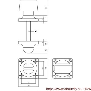 Intersteel Living 3183 WC-sluiting Basic 38x38x5 mm met stift 8x8 mm nikkel - A26007000 - afbeelding 2