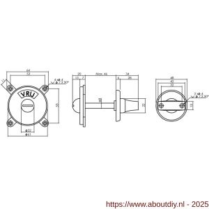 Intersteel Living 3702 WC-sluiting Degeorge met 8 mm stift en tekst Vrij-Bezet nikkel - A26009097 - afbeelding 2