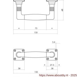 Intersteel Living 4261 handgreep Ton Basic 75x150 mm op vierkant rozet nikkel-ebbenhout - A26008089 - afbeelding 2