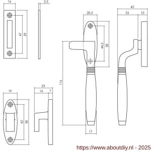 Intersteel Living 5614 raamsluiting Ton rechts met sluitplaat en sluithaak nikkel-ebbenhout - A26008091 - afbeelding 2