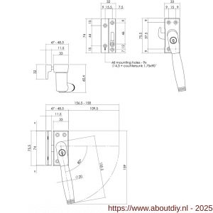 Intersteel Living 6616 SKG* afsluitbare raamsluiting rechts inclusief sluitplaat met kom Ton 222 nikkel-ebbenhout - A26007740 - afbeelding 2