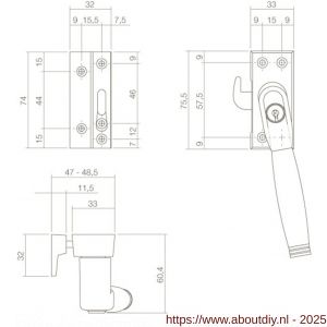 Intersteel Living 6616 SKG* afsluitbare raamsluiting links inclusief sluitplaat met kom Ton 222 nikkel-ebbenhout - A26003830 - afbeelding 2