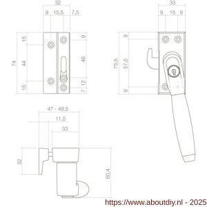 Intersteel Living 6616 SKG* afsluitbare raamsluiting links inclusief sluitplaat met kom Ton 400 nikkel-ebbenhout - A26003829 - afbeelding 2