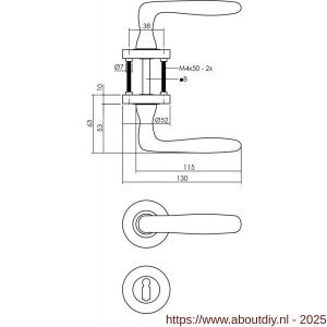 Intersteel 1692 deurkruk Bjorn op rozet verdekt diameter 52x10 mm met nokken en sleutelrozetten nikkel mat - A26005102 - afbeelding 2