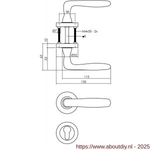 Intersteel 1692 deurkruk Bjorn op rozet verdekt diameter 52x10 mm met nokken en cilinderrozetten nikkel mat - A26005103 - afbeelding 2