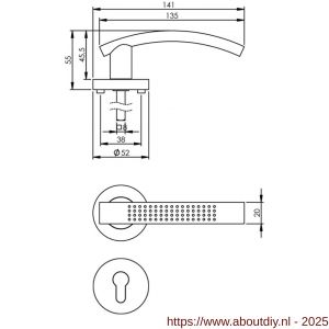 Intersteel 1696 deurkruk William op rozet verdekt diameter 52x10 mm met nokken en cilinderrozetten chroom-nikkel mat - A26005126 - afbeelding 2