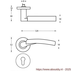 Intersteel 1700 deurkruk Bryan op rozet verdekt diameter 52x10 mm met nokken en cilinderrozetten chroom-nikkel mat - A26005141 - afbeelding 2