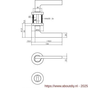 Intersteel 1705 deurkruk Ben op rozet verdekt diameter 52x10 mm met nokken en sleutelrozetten chroom-nikkel mat - A26005148 - afbeelding 2