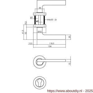 Intersteel 1705 deurkruk Ben op rozet verdekt diameter 52x10 mm met nokken en cilinderrozetten chroom-nikkel mat - A26008109 - afbeelding 2