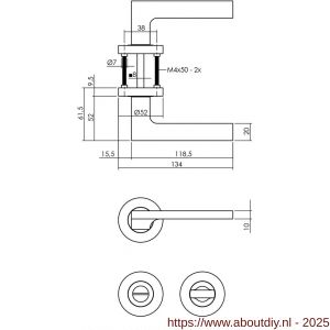 Intersteel 1705 deurkruk Ben op rozet verdekt diameter 52x10 mm met nokken en WC-sluiting met stift 8x8 mm chroom-nikkel mat - A26005149 - afbeelding 2