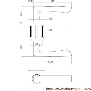Intersteel 1714 deurkruk Dean op rozet verdekt 55x55x10 mm met nokken en WC-sluiting met stift 8x8 mm chroom-nikkel mat - A26005161 - afbeelding 2