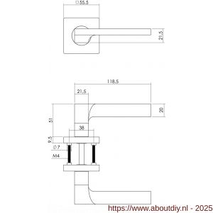 Intersteel 1715 deurkruk Ben op rozet verdekt 55x55x10 mm met nokken en sleutelrozetten chroom-nikkel mat - A26005167 - afbeelding 2