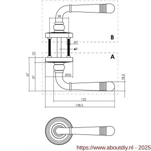 Intersteel 1725 deurkruk gatdeel rechts Helena op rozet verdekt met rillen diameter 55x10 mm met nokken chroom nikkel mat - A26008115 - afbeelding 2