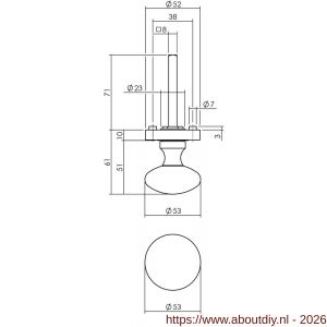 Intersteel Living 2126 knop 212600 rond centraal vast op ronde rozet 7 mm nok met stift M10/8x89 mm nikkel mat - A26001968 - afbeelding 2