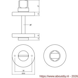 Intersteel 3156 WC-sluiting verdekt diameter 50x8 mm met stift 8x8 mm nikkel mat - A26002691 - afbeelding 2