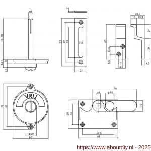 Intersteel Living 3701 WC-overslag vlak met tekst Vrij-Bezet nikkel mat - A26008123 - afbeelding 2