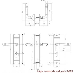 Intersteel Living 3777 achterdeurbeslag Helena 239x50 mm kruk-kruk profielcilindergat 72 mm met kerntrekbeveiliging nikkel mat - A26010226 - afbeelding 2