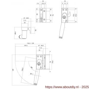 Intersteel Living 6616 SKG* afsluitbare raamsluiting links inclusief sluitplaat met kom Ton 222 nikkel mat-ebbenhout - A26003828 - afbeelding 2