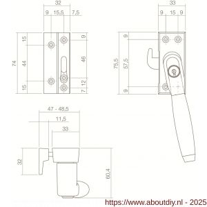 Intersteel Living 6616 SKG* afsluitbare raamsluiting links inclusief sluitplaat met kom Ton 400 nikkel mat-ebbenhout - A26003826 - afbeelding 2