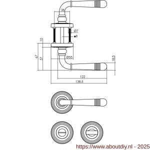 Intersteel 1725 deurkruk Helena op rozet verdekt met rillen diameter 55x10 mm met nokken en WC-sluiting met stift 8x8 mm oud grijs - A26008145 - afbeelding 2