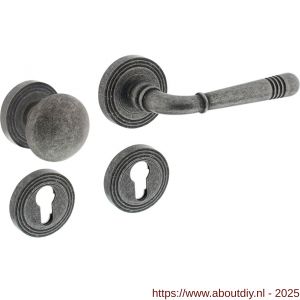 Intersteel 1725 knop-kruk garnituur rechts Helena op rozet verdekt met rillen diameter 55x10 mm met nokken en cilinderrozetten oud grijs - A26008146 - afbeelding 1