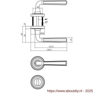 Intersteel 1735 deurkruk Bellevue op rozet verdekt met rillen diameter 55x10 mm met nokken en sleutelrozetten oud grijs - A26008148 - afbeelding 2