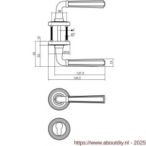 Intersteel 1735 deurkruk Bellevue op rozet verdekt met rillen diameter 55x10 mm met nokken en cilinderrozetten oud grijs - A26008149 - afbeelding 2