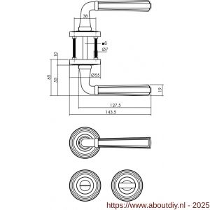 Intersteel 1735 deurkruk Bellevue op rozet verdekt met rillen diameter 55x10 mm met nokken en WC-sluiting met stift 8x8 mm oud grijs - A26008150 - afbeelding 2