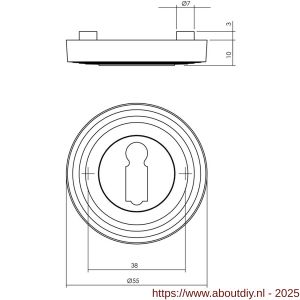 Intersteel Living 3178 sleutelrozetten verdekt met rillen diameter 55x10 mm en nokken oud grijs - A26011017 - afbeelding 2