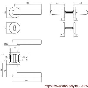Intersteel 0055 deurkruk Broome met rozet verdekt diameter 50x7 mm met nokken en sleutelrozetten zwart - A26009116 - afbeelding 2