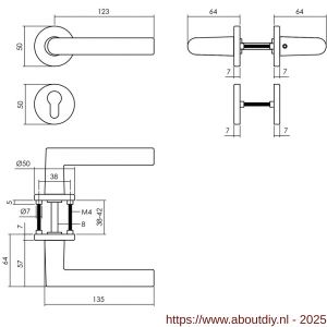 Intersteel 0055 deurkruk Broome met rozet verdekt diameter 50x7 mm met nokken en cilinderrozetten zwart - A26009117 - afbeelding 2