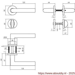 Intersteel 0055 deurkruk Broome met rozet verdekt diameter 50x7 mm met nokken en WC-sluiting met stift 8x8 mm zwart - A26009118 - afbeelding 2