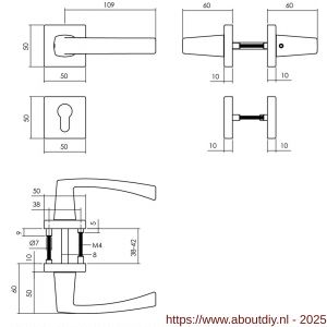 Intersteel 0057 deurkruk Moora met rozet verdekt 50x50x10 mm met nokken en cilinderrozetten zwart - A26009124 - afbeelding 2