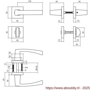 Intersteel 0057 deurkruk Moora met rozet verdekt 50x50x10 mm met nokken en WC-sluiting met stift 8x8 mm zwart - A26009125 - afbeelding 2