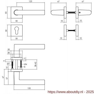 Intersteel 0058 deurkruk Broome met rozet verdekt 50x50x10 mm met nokken en cilinderrozetten zwart - A26009129 - afbeelding 2