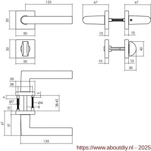 Intersteel 0058 deurkruk Broome met rozet verdekt 50x50x10 mm met nokken en WC-sluiting met stift 8x8 mm zwart - A26009130 - afbeelding 2
