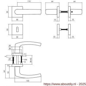 Intersteel 0059 deurkruk Denham met rozet verdekt 50x50x10 mm met nokken en sleutelrozetten zwart - A26009133 - afbeelding 2
