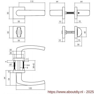 Intersteel 0059 deurkruk Denham met rozet verdekt 50x50x10 mm met nokken en WC-sluiting met stift 8x8 mm zwart - A26009135 - afbeelding 2