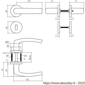 Intersteel 0060 deurkruk Denham met rozet verdekt diameter 50x7 mm met nokken en sleutelrozetten zwart - A26009138 - afbeelding 2
