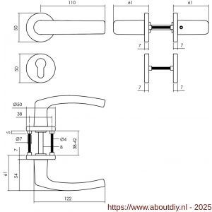 Intersteel 0060 deurkruk Denham met rozet verdekt diameter 50x7 mm met nokken en cilinderrozetten zwart - A26009139 - afbeelding 2